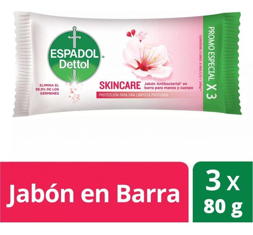 Jabón De Tocador Antibacterial Skincare Espadol 240grs X3u