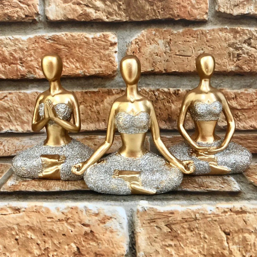 Kit Com 3 Estátuas Enfeite Decorativo Luxo Posições De Yoga