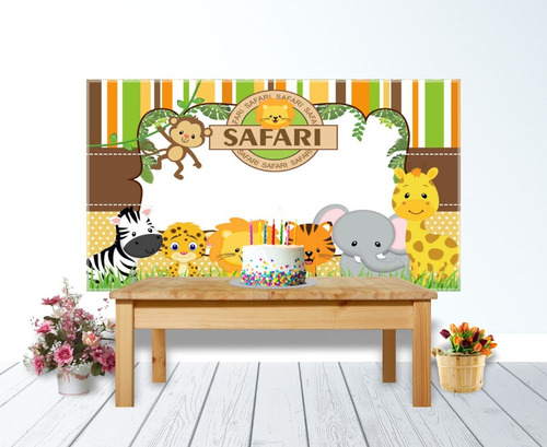 Painel Festa Safary Baby 003 - Aniversario Infantil 300x170 Cor Colorido