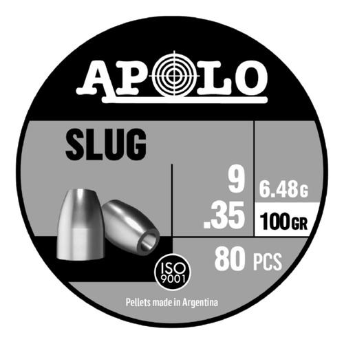Balines Apolo Slug Lata C.9mm X 80 Unidades 100 Grains   6.4