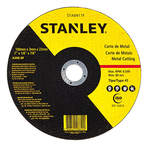 Disco De Corte Para Metal 7'' X 3mm X 7/8'' Stanley Sta0411f