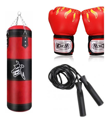 Saco De Boxeo 1 Mt + 1 Par De Guantes + Cuerda De Salto Pro