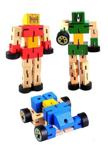 Juguete Trasformers Didáctico Madera Niño Niña Robot Regalo