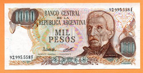 Billete 1000 Pesos Ley, Bottero 2451d, Año 1980 Exc + 