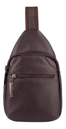 Mini Mochila Transversal De Couro Legítimo Jeff Café Desenho Do Tecido