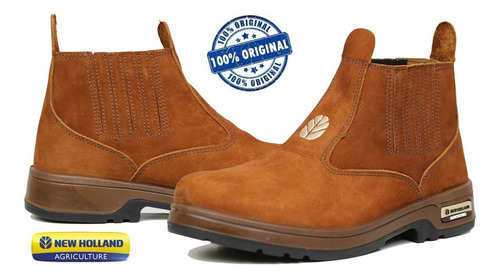 Botina New Holland Em Couro Nobuck Marrom Original - Enh2201