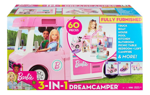 Camioneta Barbie De Campamento Camper Sueño 3 En 1 