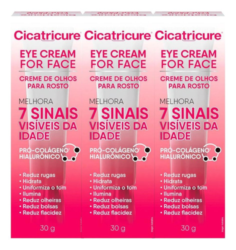Kit Cicatricure Eye Cream For Face Com 3 Caixas De 30g Cada