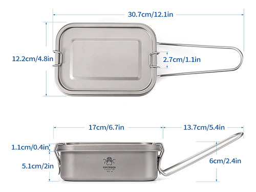 Comida Rectangular Metal Lunch Camping Bento Outdoor De 800