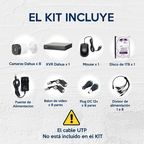 Imagen 3 de 10 de Kit Seguridad Dahua Cctv Dvr 8ch Fullhd + 8 Camara 4mp + 1tb