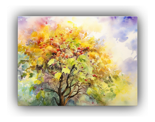 40x30cm Cuadro Lienzo Árbol Higuera Colores Pasteles Flores