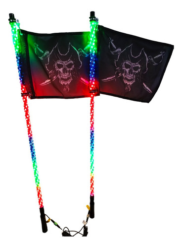 Antenas Gemelas Led Rgb 90 Cm Con Bandera Pirata S/barba