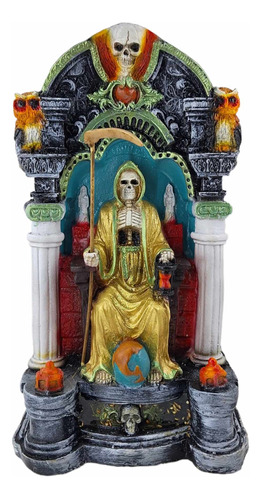 Figura En Resina Santa Muerte Protectora Con Buhos Curada 