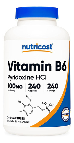 Vitamina B6 (piridoxina Hcl) 100 Mg, -nutricost  240 Capsula
