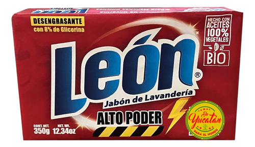 1 Jabón De Lavandería León Alto Poder Desengrasante 350gr