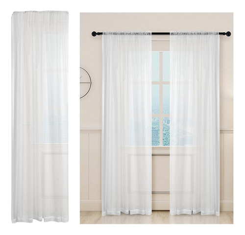 2 Piezas Blanca Sheers Rod Window Cortina Panel 39x79