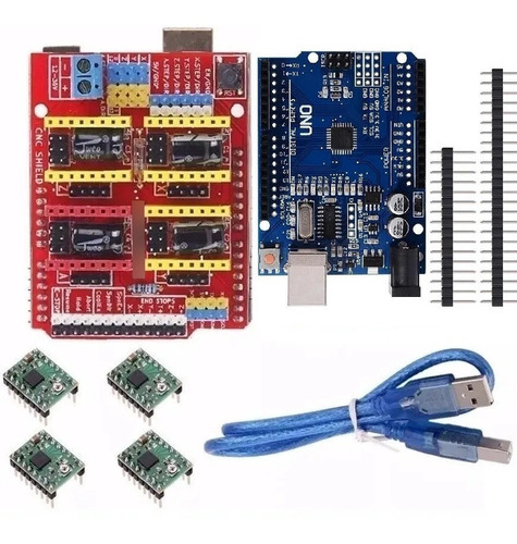 Kit Cnc Uno C/cable + Shield Cnc + 4 Driver A4988 3d