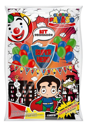 Kit Decoracion C/30 Globos Payaso #9 Super Heroes
