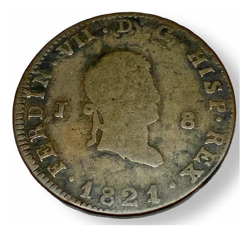 Antigua Moneda Cobre España 8 Maravedis 1821 R. Fernando Vii (Usado)