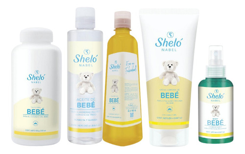 Talco + Aceite + Shampoo + Crema + Body Para Bebé Shelo