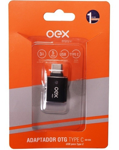 Adaptador Otg Usb Para Usb-c Oex Ad203 Cor Preto