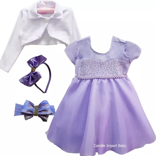 Vestido Princesa Sofia Lilás Infantil Festa Luxo 1 A 4 Anos