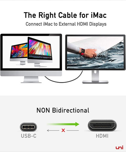 Cable Usb C A Hdmi De 6 Pies Uni 4k 60hz Thunderbolt 3