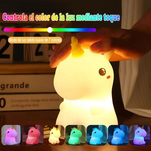 Luz Nocturna Unicornio Multicolor Táctil Recargable Usb
