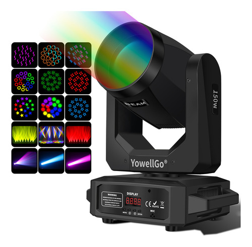 Yowellgo Cabeza Móvil Led De 150 W, Luz Dj 18 Prisma Giratorio Haz + Patrón,arcoíris De 6 Colores,dmx512, Ideal Para Dj, Eventos, Clubes, Bares Y Discotecas
