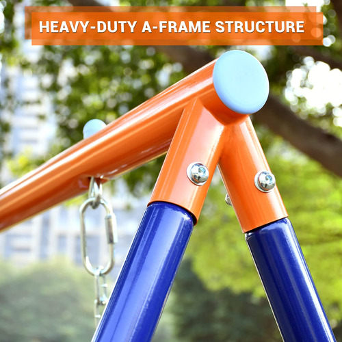 Juego De Columpio Para Patio Trasero Con Soporte Resistente Azul, Naranja