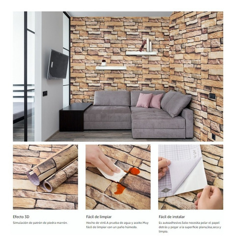 Imagen 4 de 9 de Papel Tapiz Premium Piedra Laja Autoadherible 10 Mts X 45 Cm