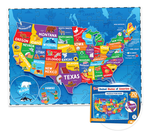 Puzzle Momo & Nashi Con El Mapa De Los Estados Unidos, 70 Pi