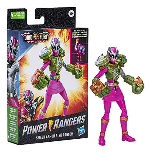 Boneco De Ação Power Rangers Dino Fury Smash Armor Rosa 15cm