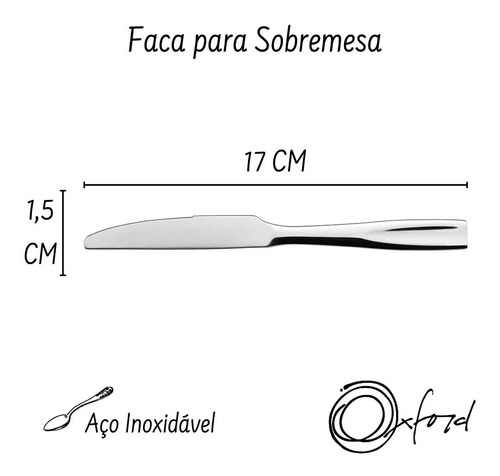 6 Facas De Sobremesa 17cm Fortaleza Inox Café Bistro Oxford