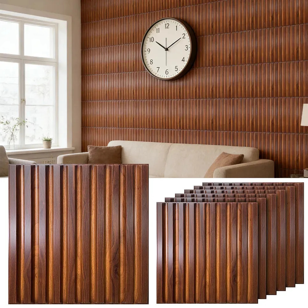 20pcs, Pared 3d Panel Pvc Piedra Fluted Textured Panel Lambrin30 X30CM, Cubre 1.8 m2 Efecto Madera