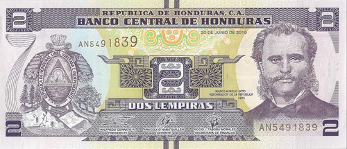Billete 2 Lempiras Honduras 2019 Sin Circular