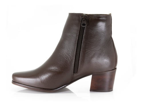 Imagem 5 de 8 de Bota Feminina Bico Quadrado Comfort Couro De Carneiro Café