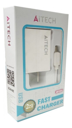 Cargador De Pared C/cable Tipo Aitech Carga Rápida 2.1a Color Blanco