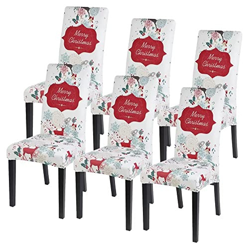 Christmas Dining Room Chair Covers Set Of 6, Stretch Xm...