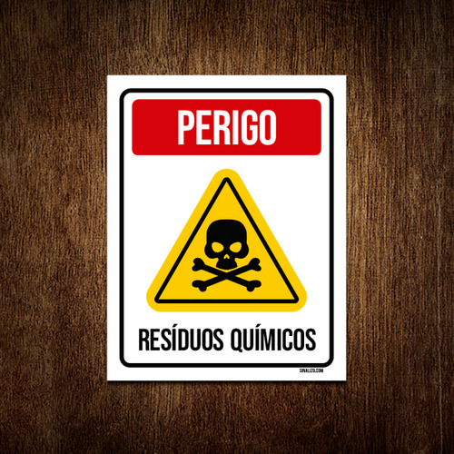 Kit 5 Placa Sinalização - Perigo Caveira Resíduos Químicos