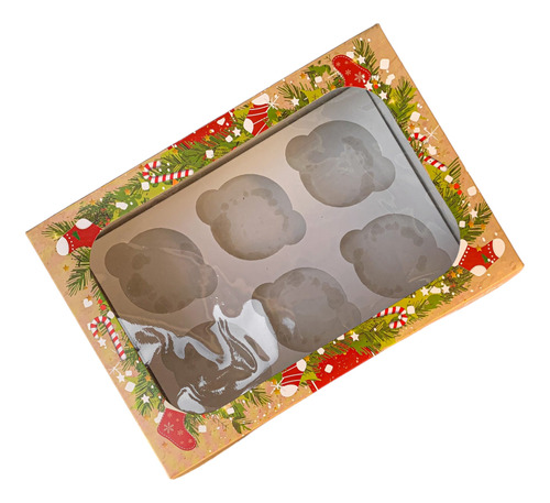 Caja Porta 6 Cupcakes C/visor-felices Fiestas-navidad X 50-