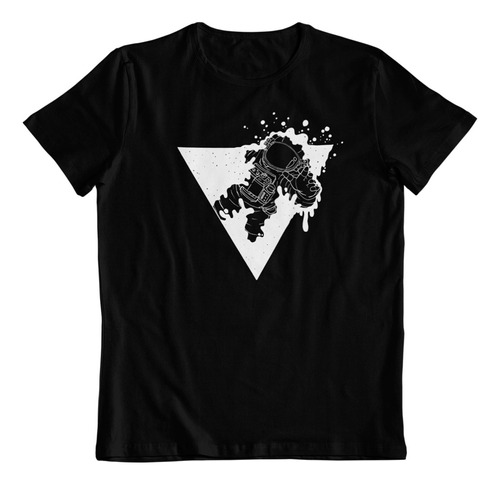 Polera Negra Algodon - Dtf - Astronauta Absorvido Triangulo