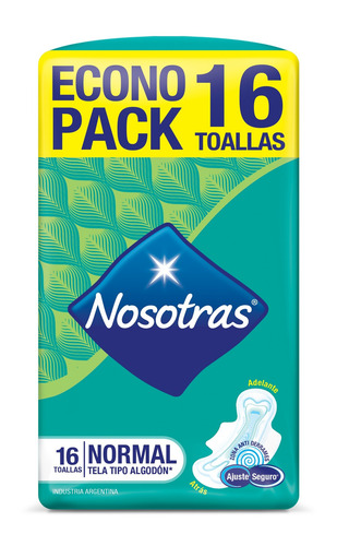 Toallitas femeninas Nosotras Normal Tipo algodón con alas 16 u