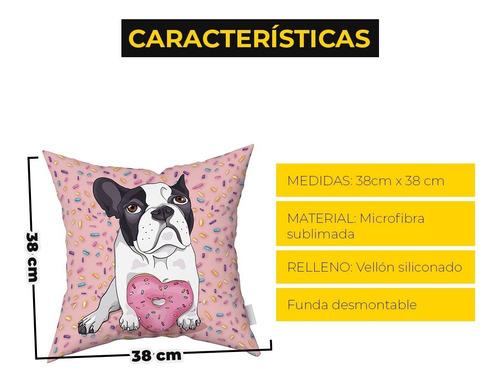 Imagen 5 de 5 de Combo Almohadones Almohadón Bulldog Sweet Vellon Desmontable