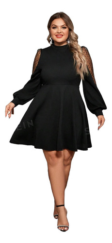 Vestido Shein Clasi Manga Larga Con Transp Plus Size