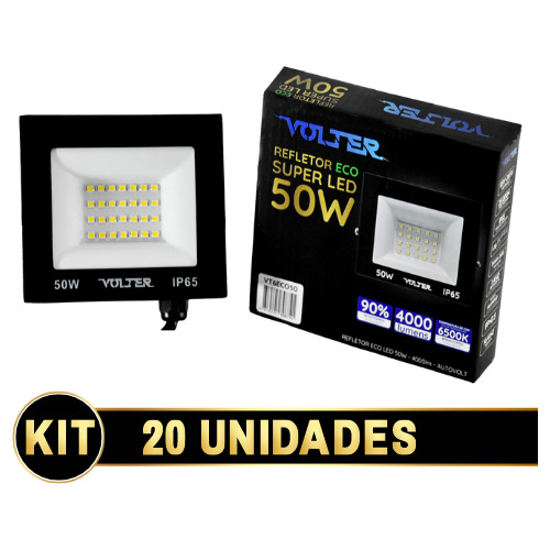 Kit 20 Refletores Holofote 50w Prova Dagua Frio 4000 Lumens
