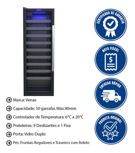 Adega Venax Piubella Cave 200l Invertida 50 Garrafas 220v