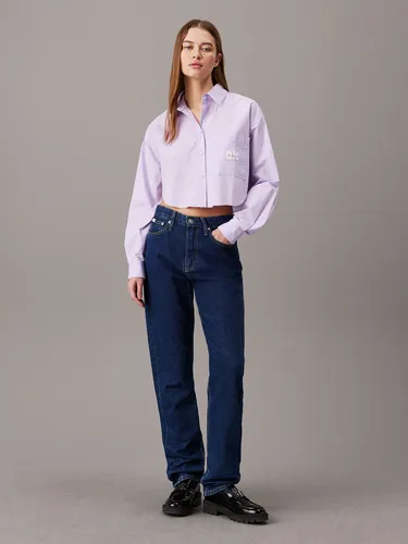 Camisa Woven Label Cropped Morado Calvin Klein
