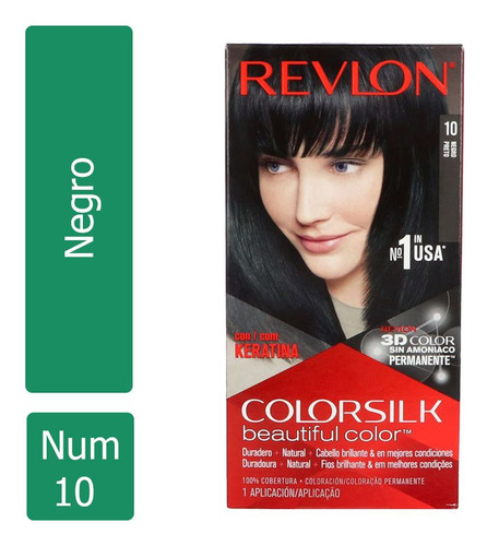 Tinte Revlon Colorsilk Negro 10 Caja Con Frasco Con 130 Ml