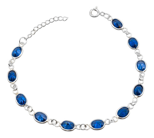 Pulsera Ajustable Circón Azul Zafiro Plata Fina 925 | M72